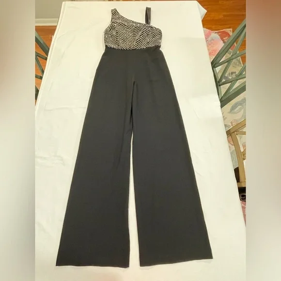 Alice + Olivia | Lina Leather Trimmed Embellished Wide Leg Jumpsuit | 6 - Picture 2 of 16